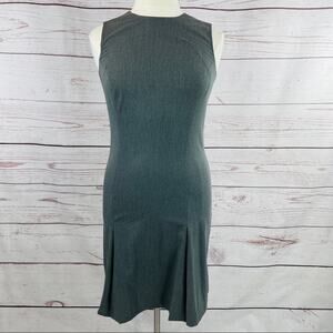 Mary McFadden grey sheath dress with pleated flare hem